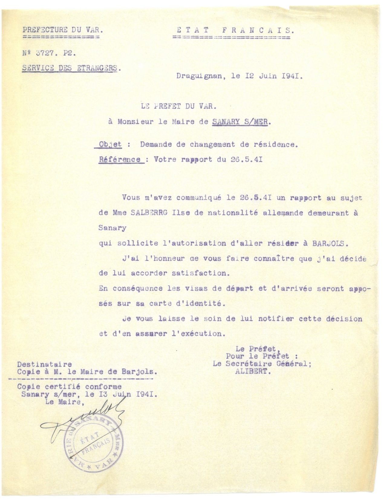 Autorisation résidence ©Archives de la Ville de Sanary