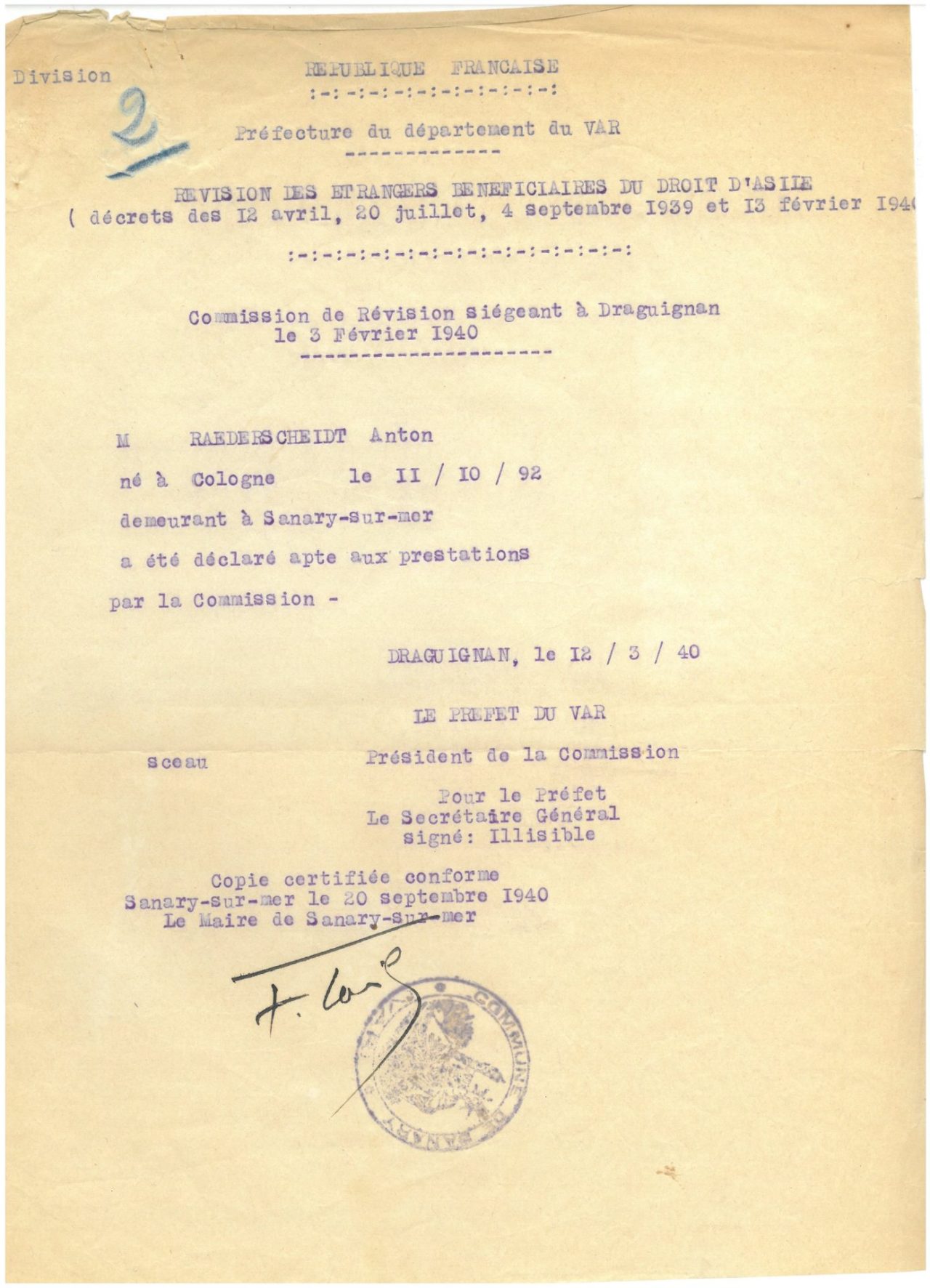 Révision droit d'asile ©Archives de la Ville de Sanary